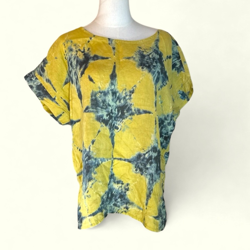 Bellambia size medium yellow tie dyed Italian linen oversized shirt‎